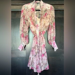 Alex Marie Size 4 Rose Chiffon Luna Henley Long Sleeve Party Dress Belt $208